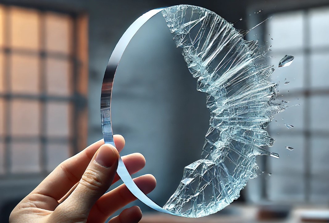 Demonstração artificial da resistência ao estilhaçamento de uma placa de PMMA